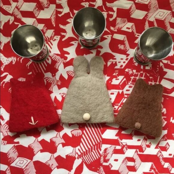 Handmade Felted Wool Owl Egg Cozy with Metal Egg Cup - Picture 10 of 13